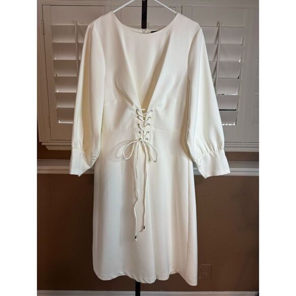 Eloquii Womens 16 Long Sleeve Corset Midi Dress Cream White Renaissance New - Picture 1 of 9